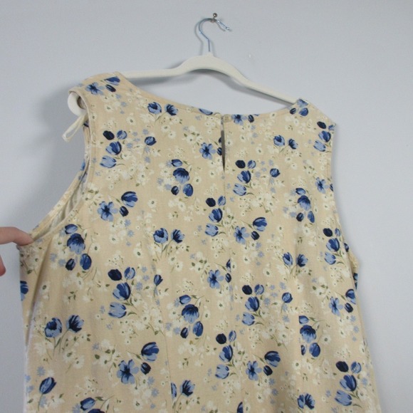 Dressbarn Woman Maxi Dress 18 W Beige Linen VTG Floral Sleeveless Casual 418 - Picture 13 of 13